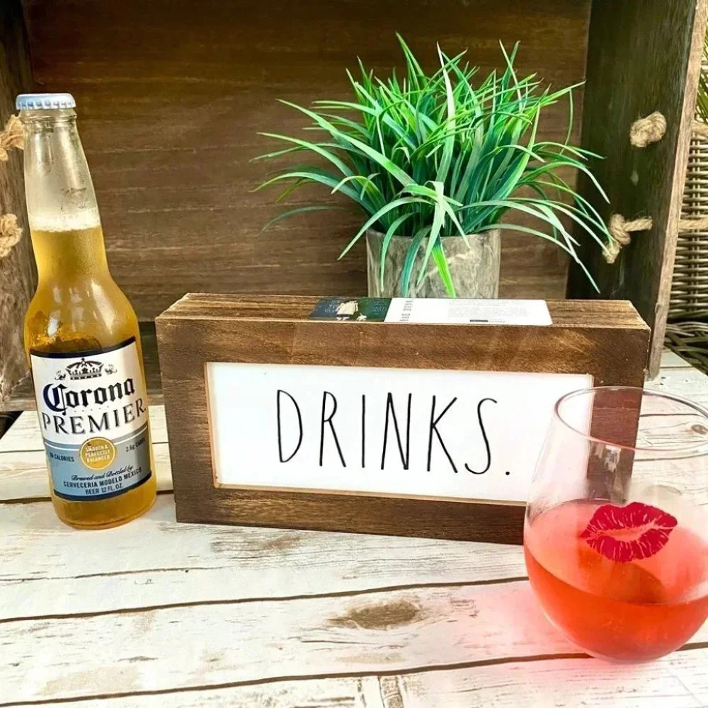NEW Rae Dunn - DRINKS - 🍷🍺🍸🍹cute wooden sign - Picture 3 of 10